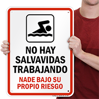 Spanish No Lifeguard on Duty Sign