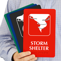 Storm Shelter With Graphic Braille Sign