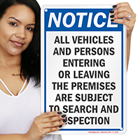 Subject To Search And Inspection Sign