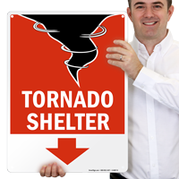 Tornado Emergency Shelter Area Sign with Down Arrow