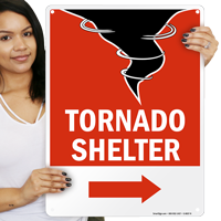 Tornado Emergency Shelter Area Sign with Right Arrow