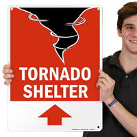 Tornado Emergency Shelter Area Sign with Up Arrow