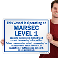 Vessel Operating At Marsec Level 1 Sign, Blue
