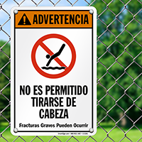 Advertencia No Es Permitido Tirarse De Cabeza Spanish Sign