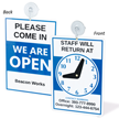 Custom 2 Sided Building Manager Be Back Sign
