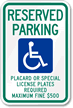 Reserved Parking Placard Handicapped Sign