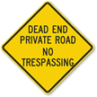 Dead End Private Road No Trespassing Sign