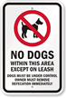 No Dog Within Area Except On Leash Sign