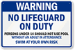 No Lifeguard On Duty Warning Sign