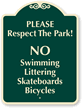 No Swimming, Littering & No Skateboarding Sign