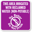 Bilingual Area Irrigated With Reclaimed Water Sign
