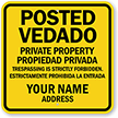 Private Property No Trespassing Bilingual Custom Sign