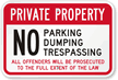 No Parking, No Dumping & No Trespassing Sign