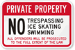 No Trespassing, Ice Skating & No Swimming Sign