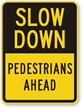 Slow Down Pedestrians Ahead Sign