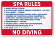 Spa Rules, Custom, No Diving Sign