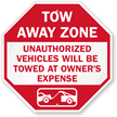 Tow Away Zone Unauthorized Vehicles Towed Sign