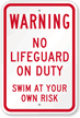 Warning No Lifeguard On Duty Sign