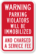Warning, Parking Violators Immobilized & Charged Sign