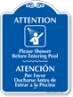 Bilingual Shower Before Entering Pool Signature Sign