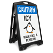 Caution Icy Walk Like A Penguin Sidewalk Sign