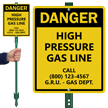 Custom Danger High Pressure Gas Line LawnBoss Sign