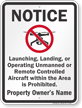 Unmanned Remote Controlled Aircraft Prohibited Drone Sign