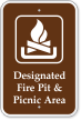 Designated Fire Pit & Picnic Area Campground Sign