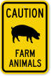 Farm Animals with Pig Symbol Caution Sign