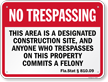 Florida No Trespassing Construction Site Sign