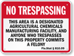 Florida No Trespassing Agricultural Facility Sign