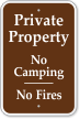 Private Property No Camping, No Fires Campground Sign