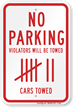 No Parking Violators Towed Sign