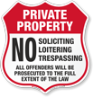 No Soliciting Loitering Trespassing Shield Sign