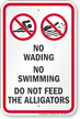 No Wading, Swimming or Feeding Alligators Sign