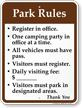 Park Rules, Visitors Must Register Campground Sign