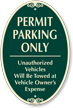 Permit Parking Only Unauthorized Vehicles Towed Sign