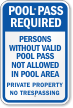 Persons Without Valid Pool Pass Not Allowed Sign