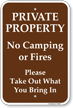 Private Property No Camping Or Fires Campground Sign