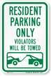 Resident Parking Violators Towed Sign