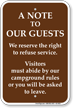 Right To Refuse Service Campground Rules Sign