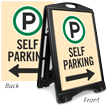 Self Parking With Directional Arrow Sidewalk Sign