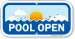 Swimming Pool Open Sign With Sunrise Symbol