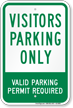 Visitors Parking Only Valid Parking Permit Sign