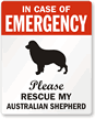 Australian Shepherd Emergency Pet Rescue Label