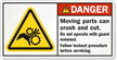 Gears Pinch Point Entanglement Danger ANSI Label