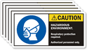 Caution Hazardous Environment Respiratory Protection Required Label