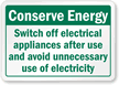 Switch Off Electrical Appliances After Use Label