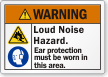 Loud Noise Hazard Wear Ear Protection Warning Label