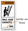 Max. Load Capacity (Write On Area) ANSI Warning Label